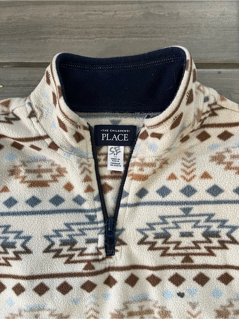 The Children's Place Cream, Brown & Gray Aztec Quarter-Zip Pullover